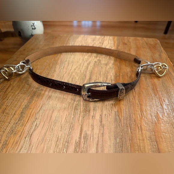Brighton Brown Croc-Embossed Belt Ornate Silver Buckle Leather & Charm Chain Mix - Picture 8 of 9